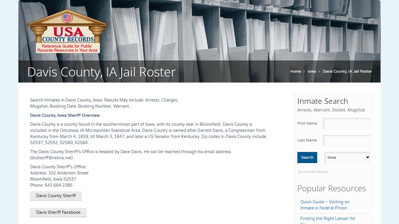 Davis County, IA Jail Roster | Name Search